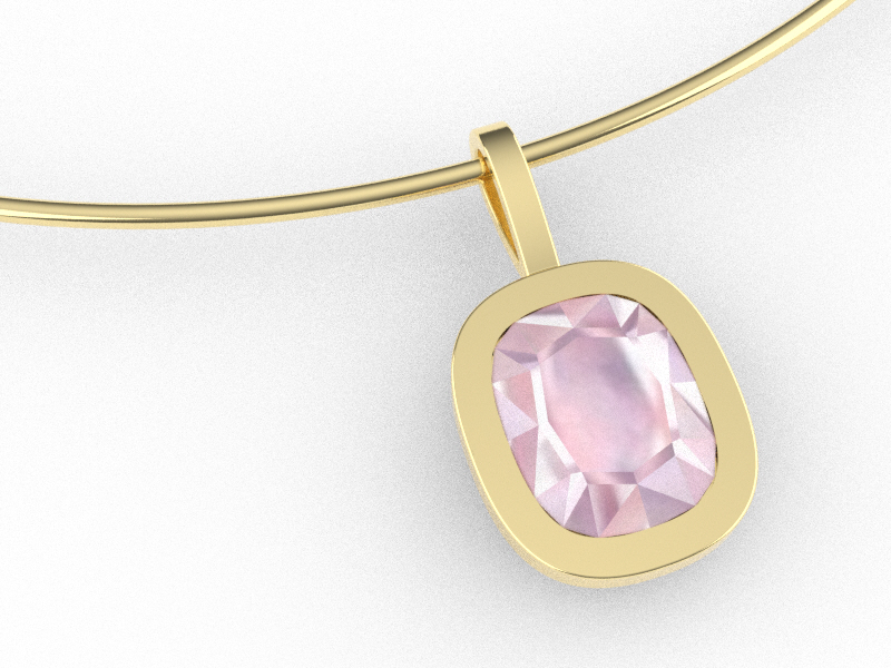 3D-Modell eines Anhängers aus 750 Gelbgold mit einem Saphir im Cushion Cut
